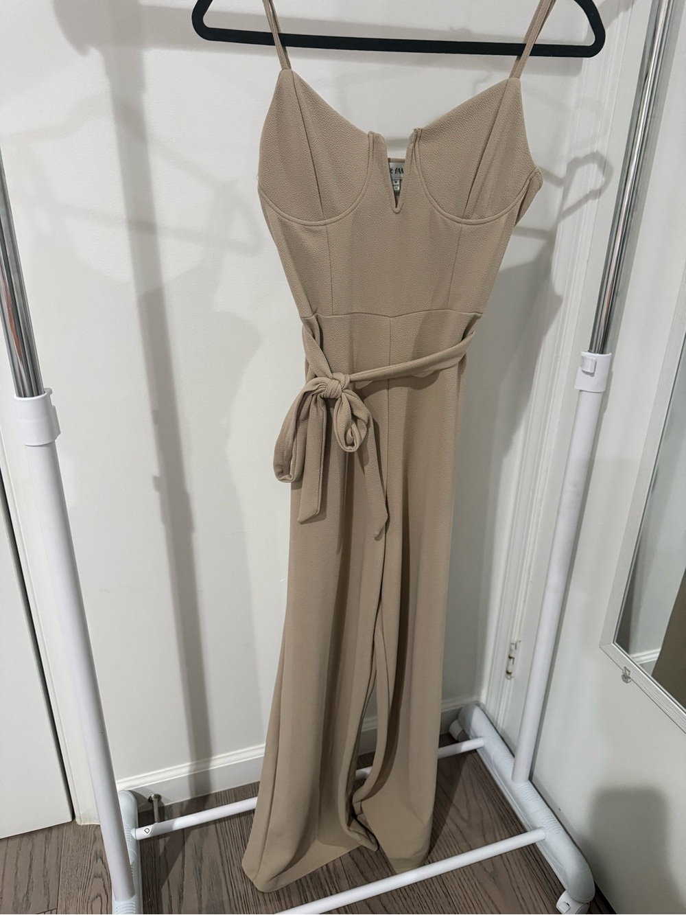 Almost Famous Beige Strapless Jumpsuit with Waist Tie